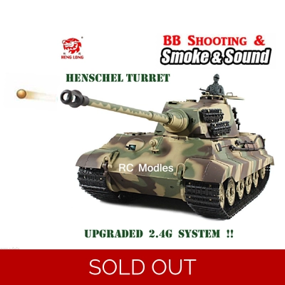 Upgraded Heng Long 7.0 V radio control 1/16 King Tiger Smoking BB shooting Sounding